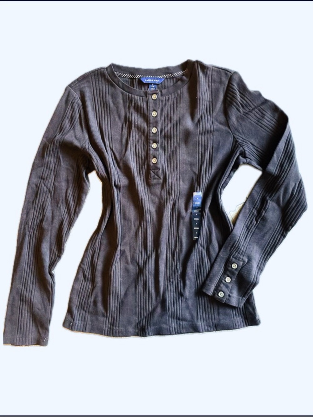 Brown Lands' End Long Sleeve Ribbed Henley Top